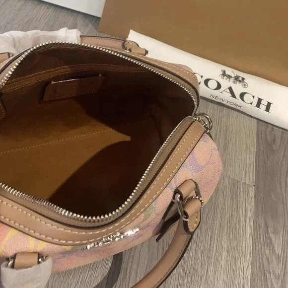 Coach Rowan Satchel Bag In Rainbow Signature Canvas CDA90 Sand Multi - Picture 8 of 8